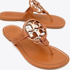 Tory Burch Miller Leather Gold Logo Slide Sandals